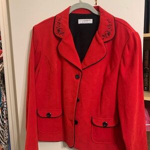 Vibrant Red Blazer with Black Detailing